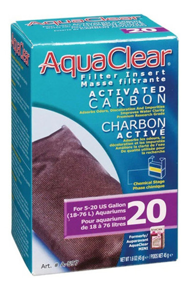 Repuesto Aquaclear 20 Carbon Activado 45g Acuario Peceras 0