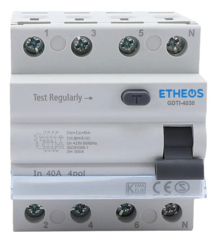 Disyuntor Diferencial Tetrapolar 40a 30ma Etheos Gdti-4030 0