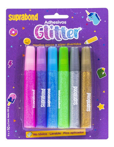 Set Suprabond Adhesivo Glitter Glue 6 Colores 0