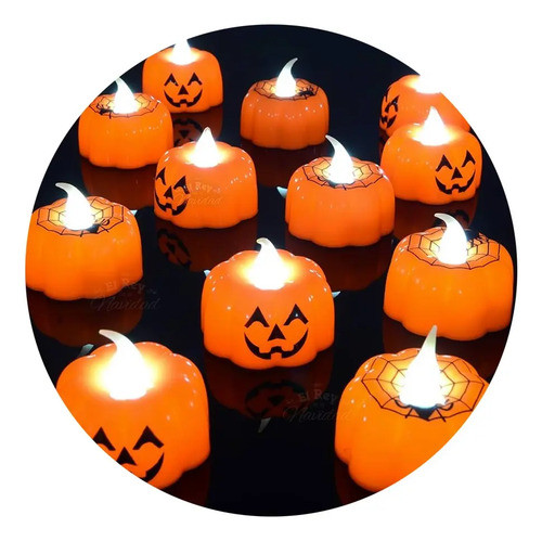 Set X12 Velitas Led Calabaza Deco Halloween Incluye Pilas 0