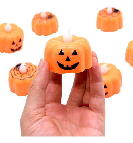 Set X12 Velitas Led Calabaza Deco Halloween Incluye Pilas 1