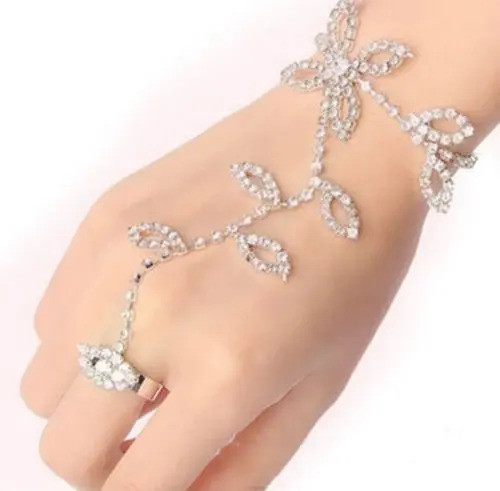 Esclava Dedo Anillo Cadena Enlace Pulsera Pie Cristal Rhines 0