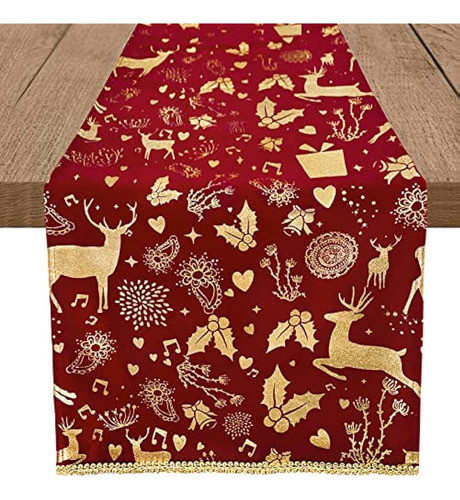 Whomeaf Invierno Lujoso Oro Rojo Terciopelo Camino De Mesa F 0