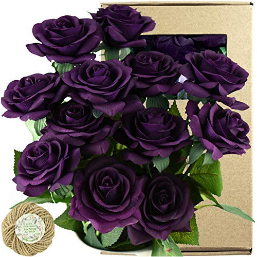 Rosas Artificiales Realistas Seda 12u C Tallo Violeta Mist 0