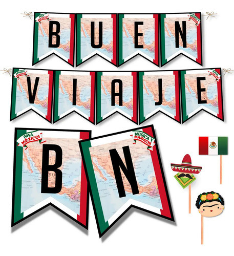 Banderines Buen Viaje Fiesta Kit Imprimible Despedida Mexico 0