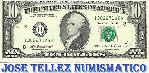 Billete Estados Unido 10 Dolares 1995 Cara Chica Ex+ Palermo 0