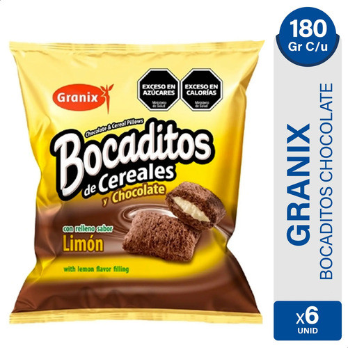 Bocaditos Cereal Chocolate Rellenos Limon Granix - Pack X6 0