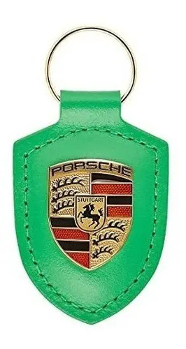 Llavero De Cuero Genuino Con Escudo Autentico Porsche-verde 0