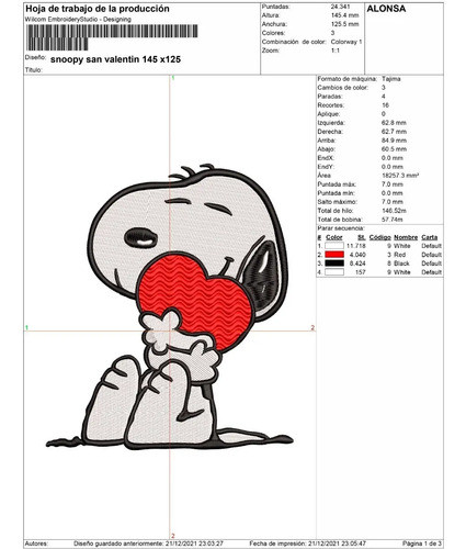 Matriz De Bordado Snoopy San Valentín 1