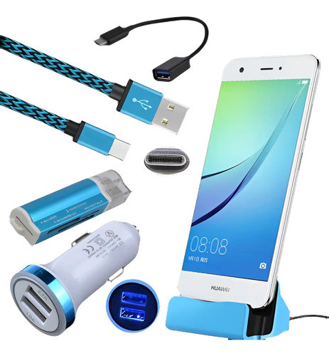 Kit 5 Dock Y Cable Otg Cargador Tipo C Para Coche Para Samsu 0