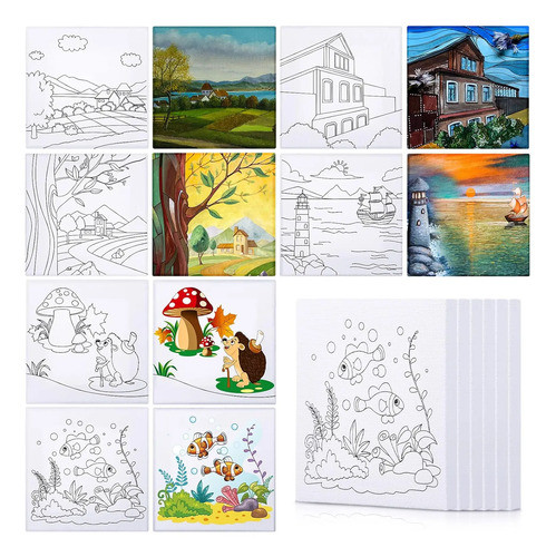 Canvas De Arte Predibujados, 10x10 Cm, Para Pintar En La Esc 0