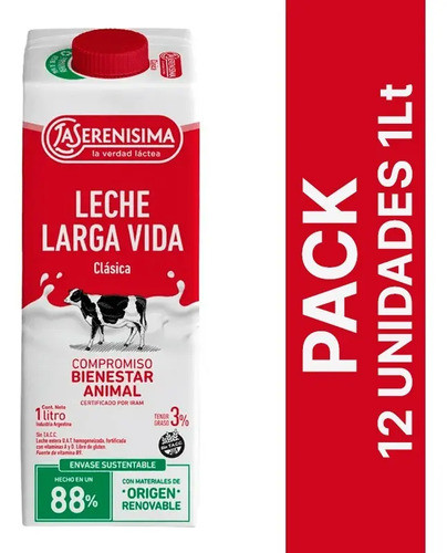 Leche La Serenisima Larga Vida Clásica 1 L Pack X 12u 0