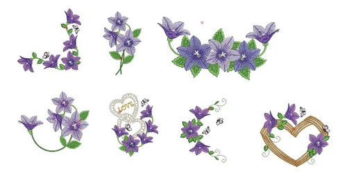 Pack Matrices P/ Maquinas Bordadoras Flores Moradas Adorno 0