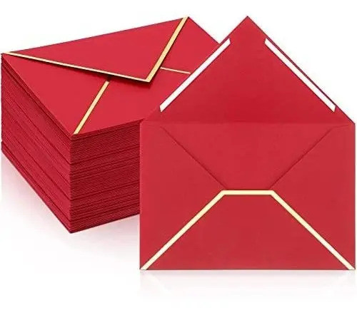 Sobres Para Invitacion 13x18cm Rojo Borde Dorado X100 0