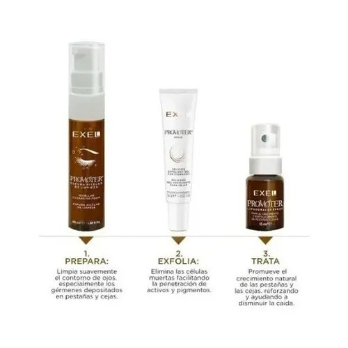 Kit Espuma, Scrub, Fortalecedor Cejas Pestañas Promoter Exel 1