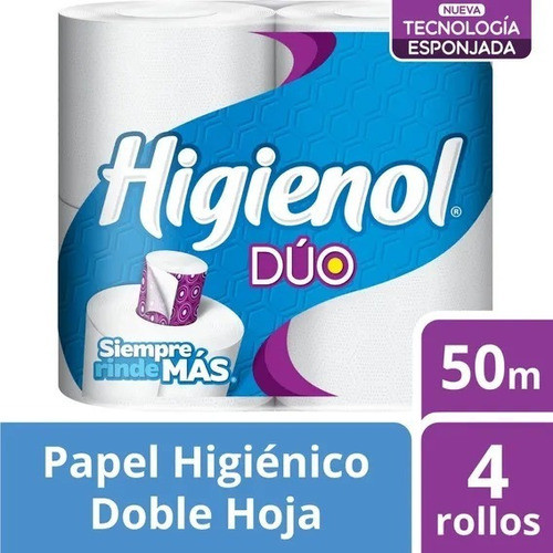 Papel Higiénico Higienol Duo 50 M X 4 Rollos X 8 Paq. Bolsón 1