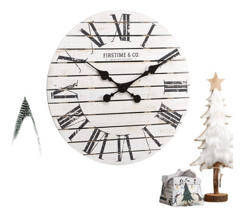Reloj De Pared Madera Blanco Negro 45,72 Cm Vintage 0