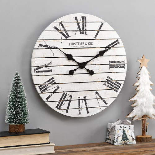 Reloj De Pared Madera Blanco Negro 45,72 Cm Vintage 1