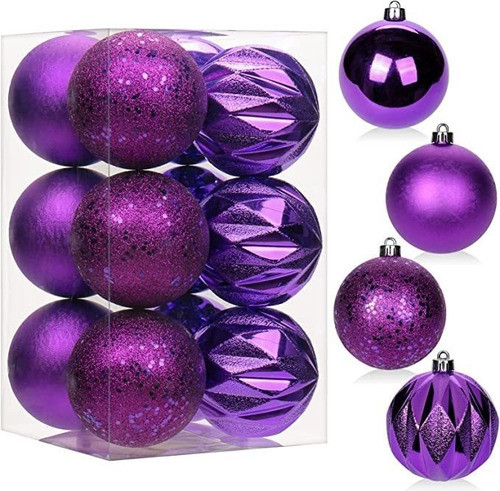 Kit Adornos De Navidad Bolas Textura Mixta 8cm Pack 12 Purpu 0