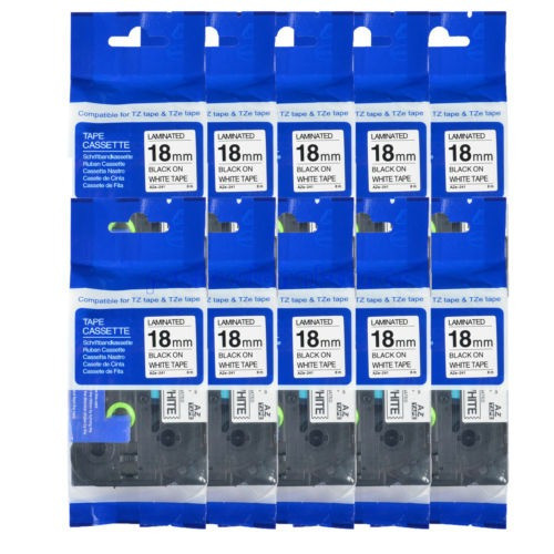 10pack Negro Sobre Blanco Etiqueta Cinta Tz-241 Tze-241 18mm 0