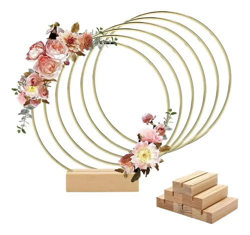 Aro Metálico Floral De 20 Cm Con Soporte Madera Para Mesa 0