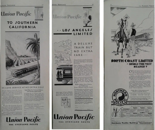 Lote 3 Publicidades Ffcc Usa 1929 Union Y Northern Pacific 0