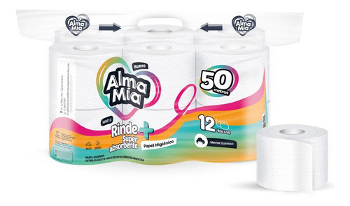 Papel Higienico Alma Mia Premium, Rinde Mas. Pack X 12 Rollo 0