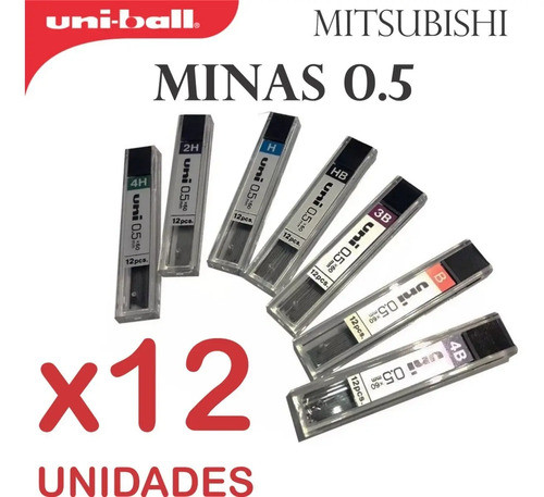 12 Tubo De 12 Minas Uni 0,5 P/ Portamina Mitsubishi 4h A 4b 1