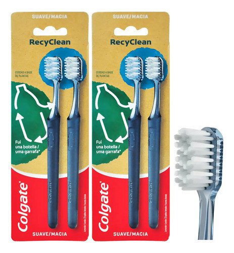 Kit X2 Colgate Recyclean Cepillo Dental Suave 2 Unidades 0