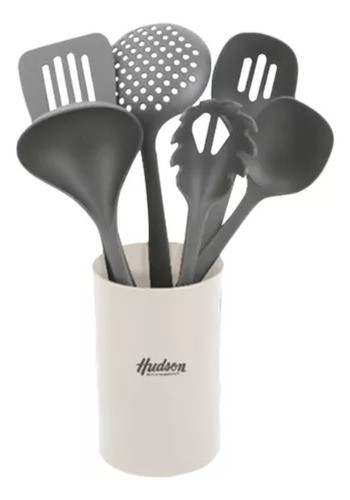 Set 6 Utensilios Cocina Nylon C/holder Blanco Hudson 0