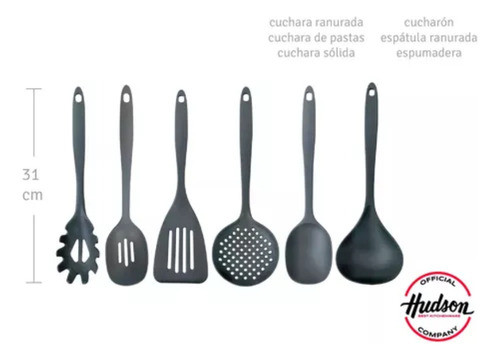 Set 6 Utensilios Cocina Nylon C/holder Blanco Hudson 1