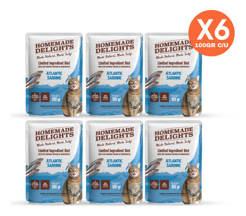 Alimento Humedo Pouch Homemade Delights Gato Sardina X6 1