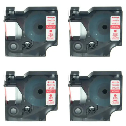 4pk 45012 Rojo En La Etiqueta Clara Cinta Para Dymo D1 Label 0