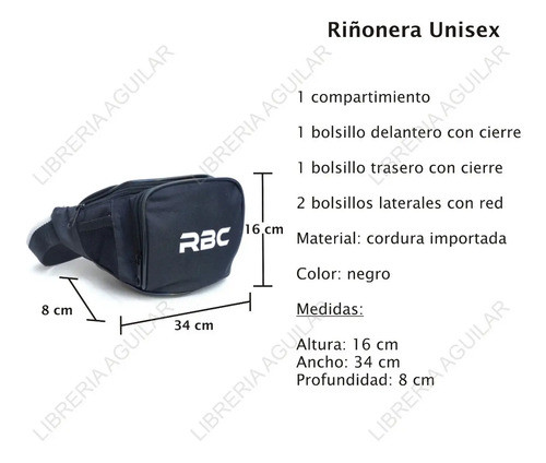Riñonera Unisex 16x34x8cm Cierre 4 Bolsillo Negra Gym Cuota 1