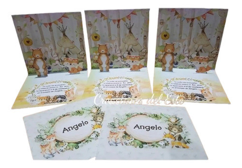 Tarjetas Invitacion 3d Animalitos Del Bosque X 5 Unid. 0