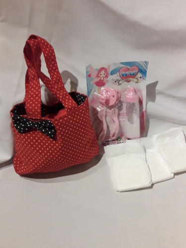 Cartera Y Accesorios  Juego Con Mamadera 3 Pañales Para Niña 0