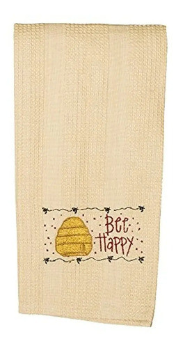 Bee Happy Hive  Toalla De Cocina Waffle Bordada Con Algodon 0