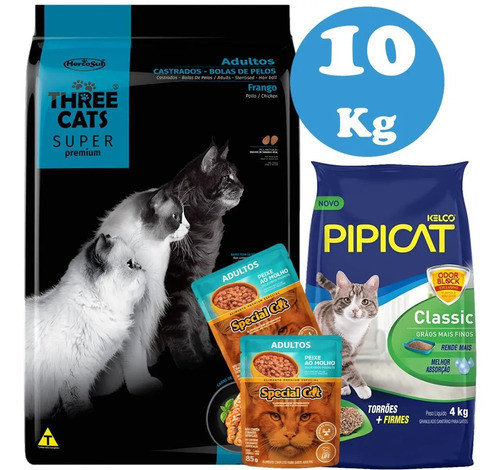 Three Cats Castrado Bola De Pelo Super Premium 10 Kg +regalo 0