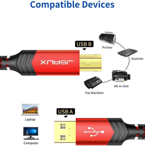 Cable Jsaux De Impresora Usb A  A Usb B, 10 Pies 1