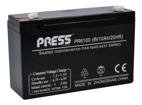 Bateria De Gel Recargable 10 Ampers/hs, 6 Volts Marca Press 0