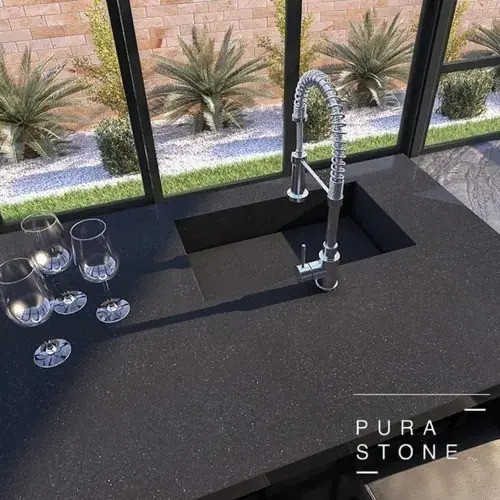 Mesada Purastone Negro Betun Mejor Precio A Medida 1