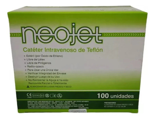 Cateter I.v. Periferico Teflon 18g X 100 Unidades Neojet 0