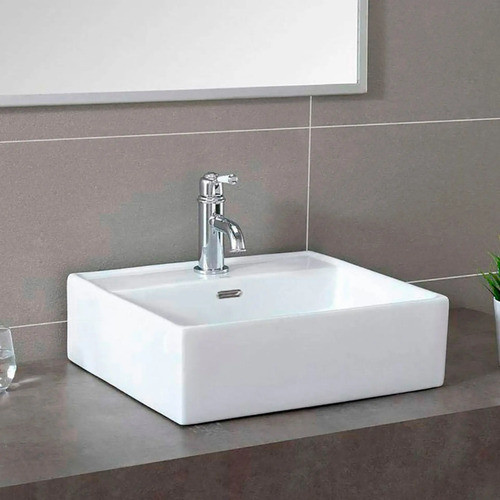 Bacha De Loza Blanca Rectangular De Apoyo 40x42x15,5 1