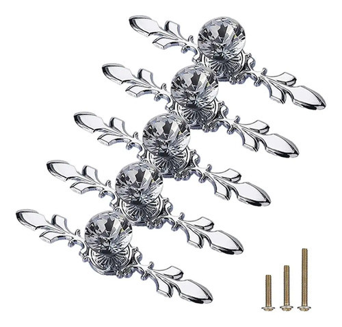5 Tiradores Vintage De Cristal Y Metal Plateado - 118mm 0