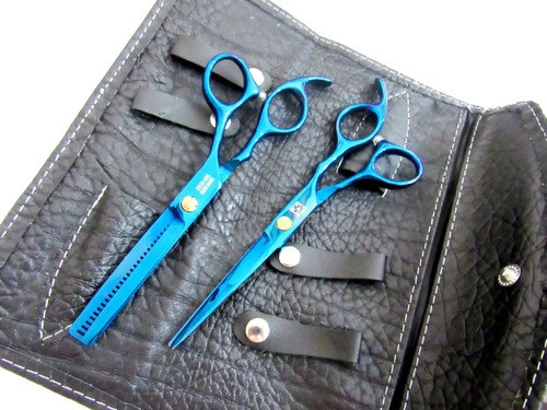Kit Tijeras Titanio Corte Y Pulir Barber Peluquero + Estuche 0