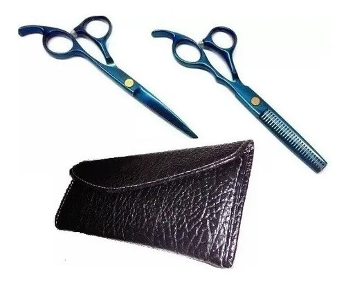 Kit Tijeras Titanio Corte Y Pulir Barber Peluquero + Estuche 1