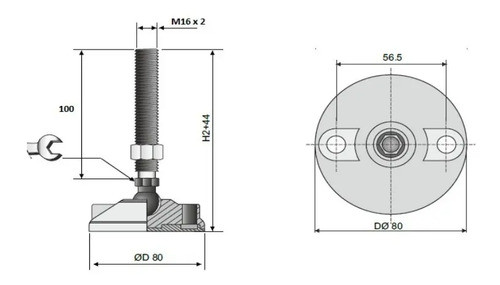 Pata Base Anclar Diam80 C/rosca M 12x100 Inoxidable Tazoleta 1