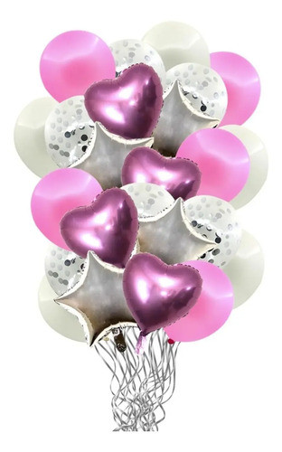 Set 24 Globos Estrellas, Corazones, Cristal +confeti, Latex 0
