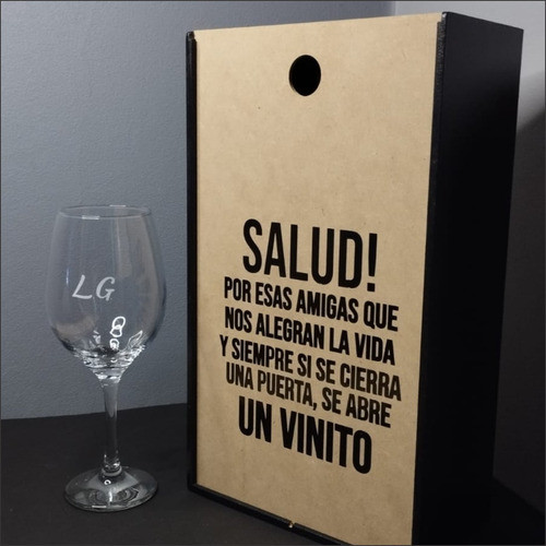 Estuche De Madera + 1 Copa De Vino Personalizable 1