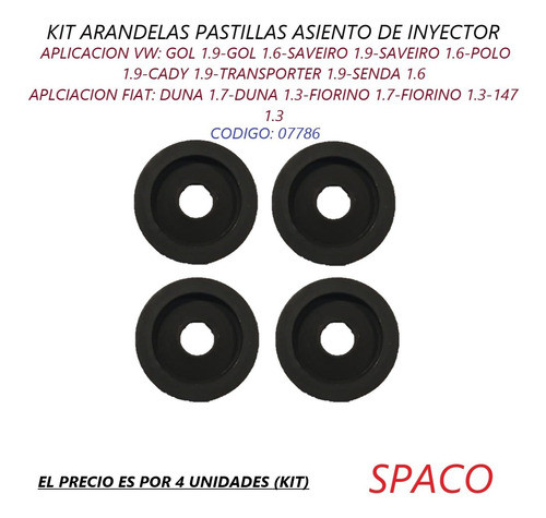 Kit 4 Arandelas Asiento De Inyector  Vw 1.9/1.6 Fiat 1.7/1.3 1